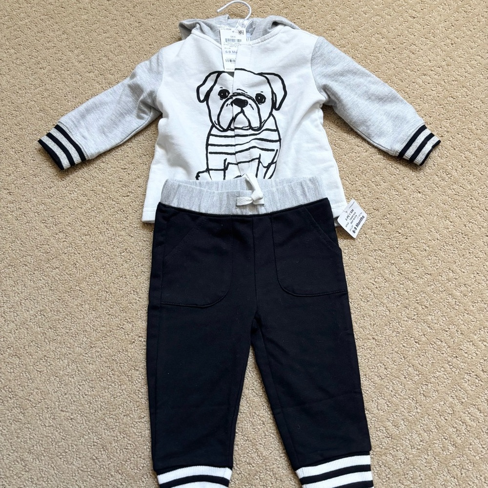 First Impressions Black and Gray Dog Hoodie Set 6-9 months